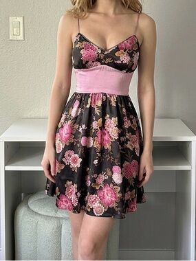 Vintage XOXO Pink Floral Fit-and-Flare Spaghetti Strap Dress
